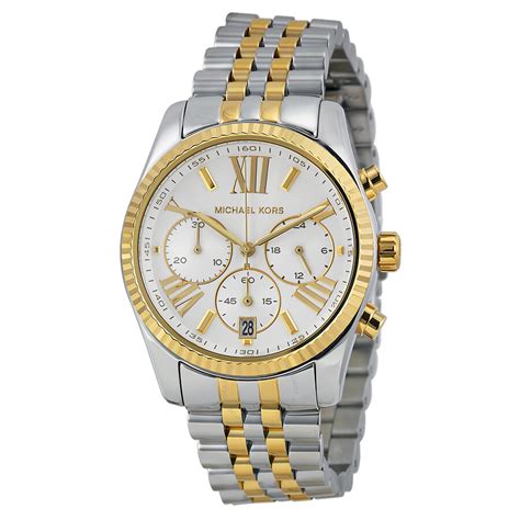 michael kors mk5955 lexington ladies chronograph watch - silver/gold|Michael Kors Lexington Chronograph Mother of Pearl Two.